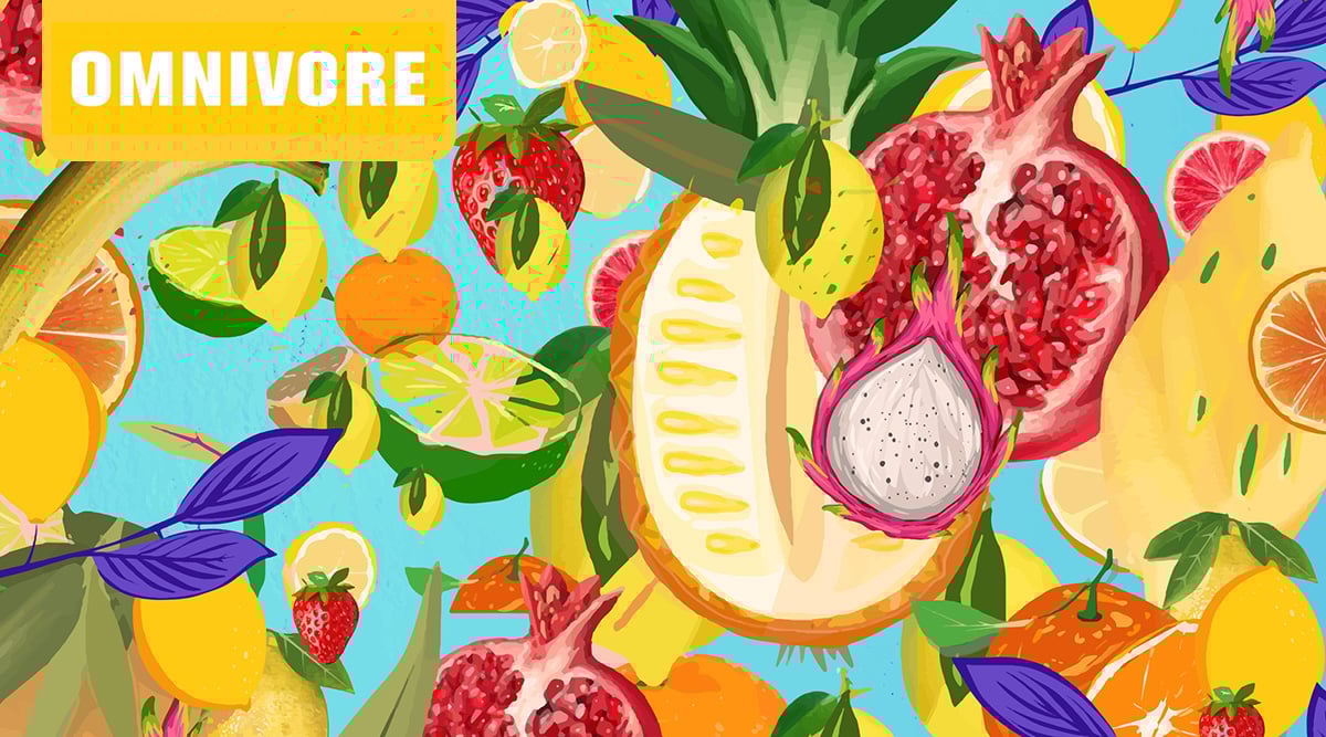 A colorful assortment of fruit illustration.