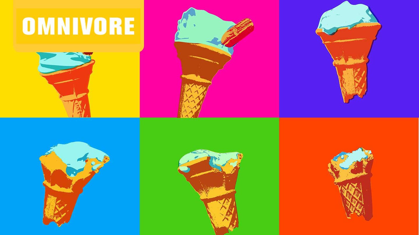 Omnivore EP 16 ice cream cones on colored squares