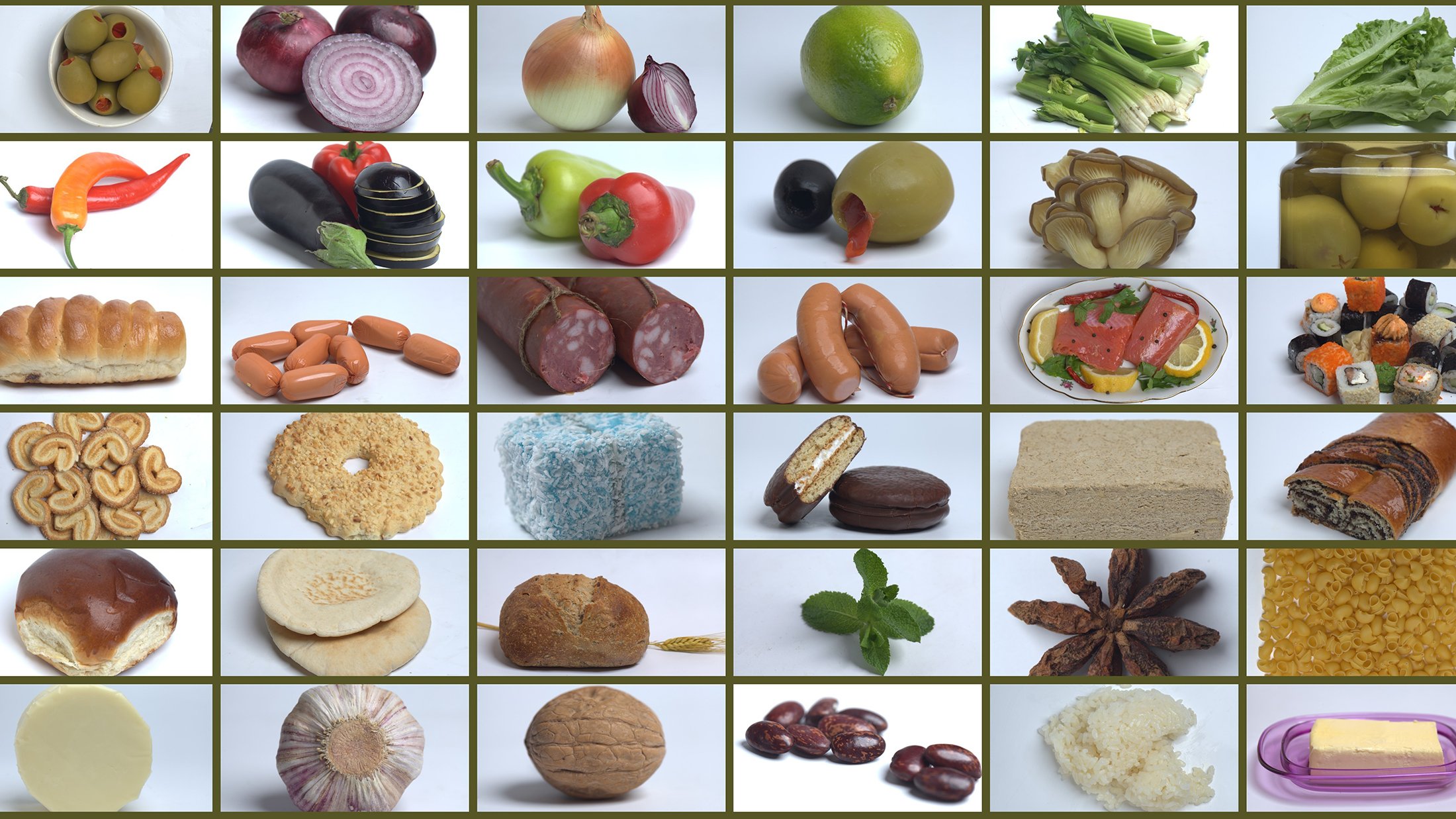 Large group of food on white background