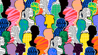 Colorful diverse people crowd abstract art seamless pattern.