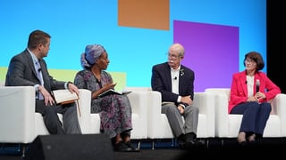 From left: Blake Harris (IFT), Mercy Lung'aho (International Institute of Tropical Agriculture), Paul Bowen (Beverage Industry Environmental Roundtable), and Carmen Moraru (Cornell University)