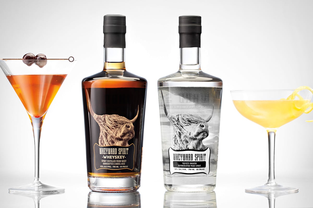 Wheyward Spirit and Wheyward Wheyskey, distilled from dairy byproduct whey.