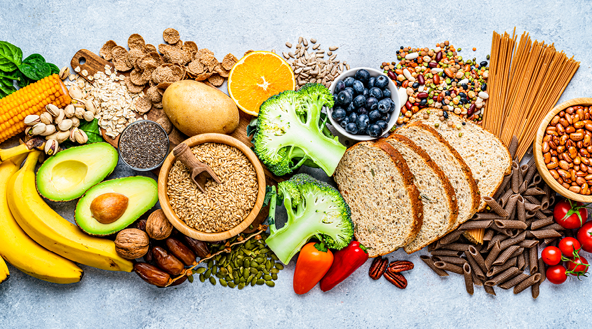 a platter of foods high in dietary fiber