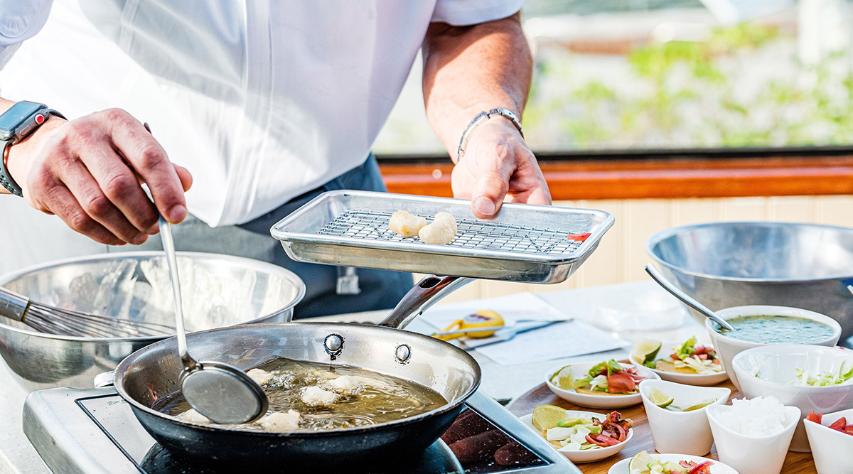 Chef Viverito cooks BlueNalu's cultured fish nuggets