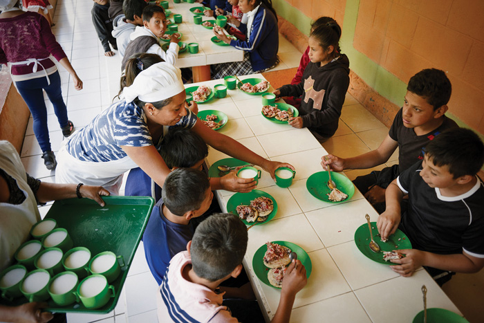 Children at long table