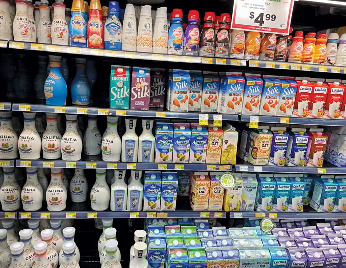 Plant-based milks in grocery store