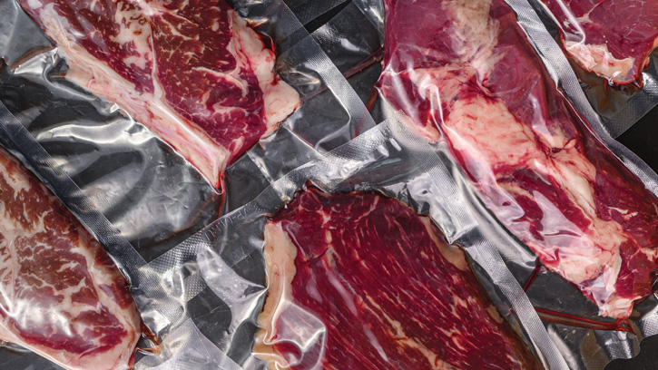 Set of vacuum packed organic raw beef alternative cuts