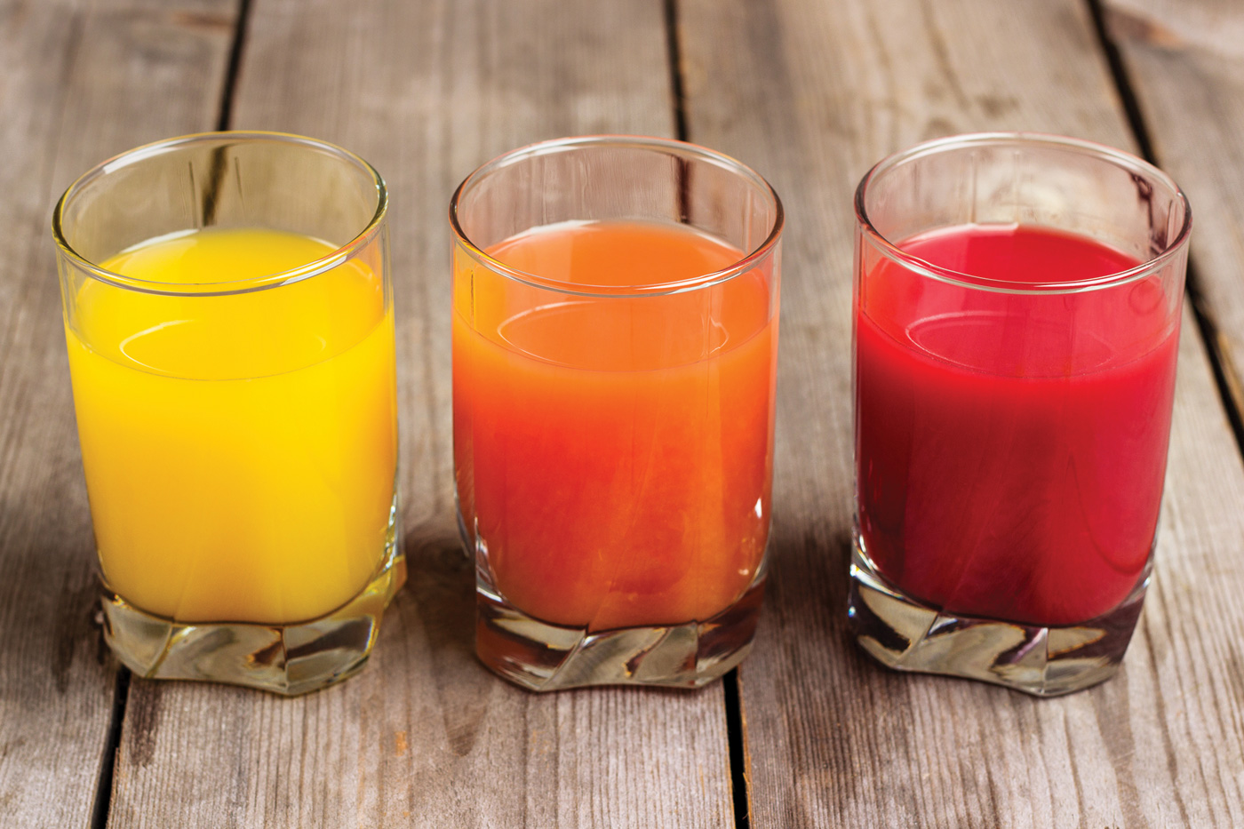 Three glasses of juice