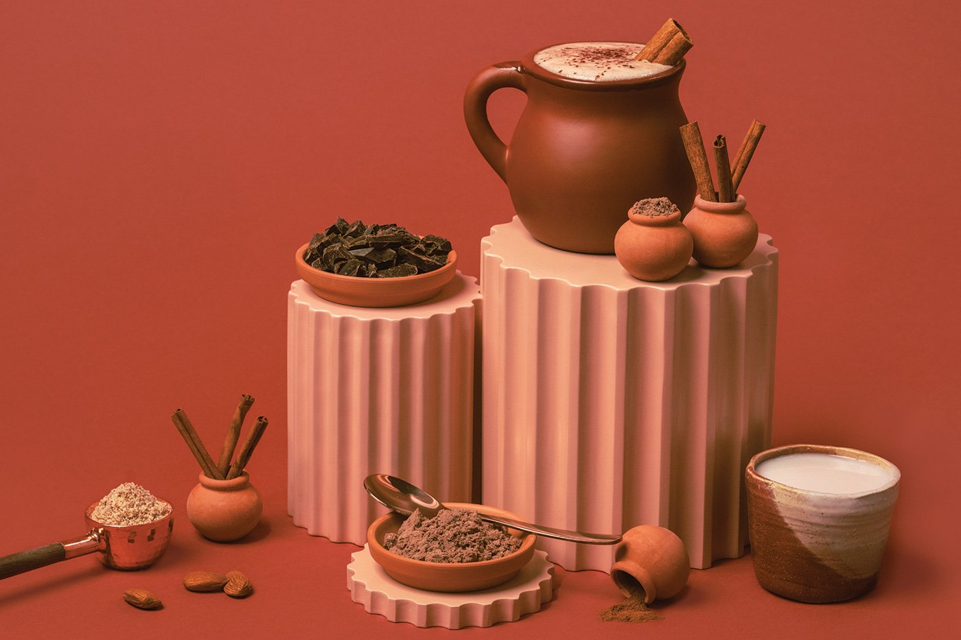 Mexican hot chocolate mix formulated with almonds