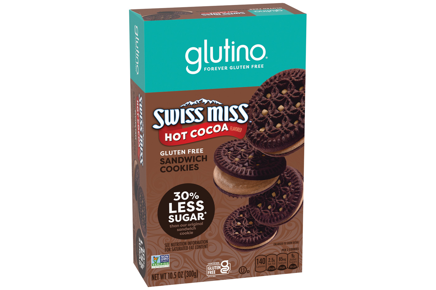Glutino and Swiss Miss Hot Cocoa gluten-free sandwich cookies
