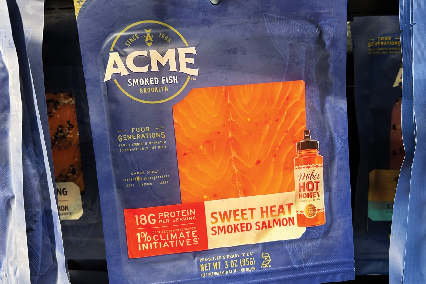 smoked salmon with Mike&rsquo;s Hot Honey from Acme Smoked Fish.