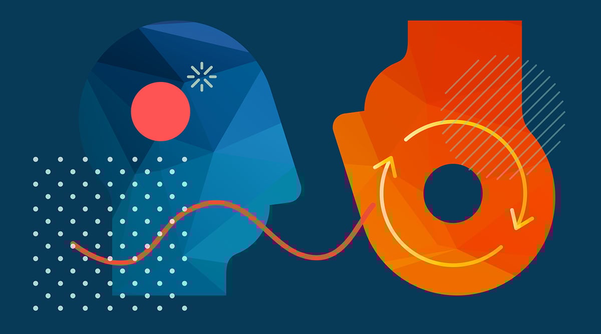 Illustration of two colorful heads in profile