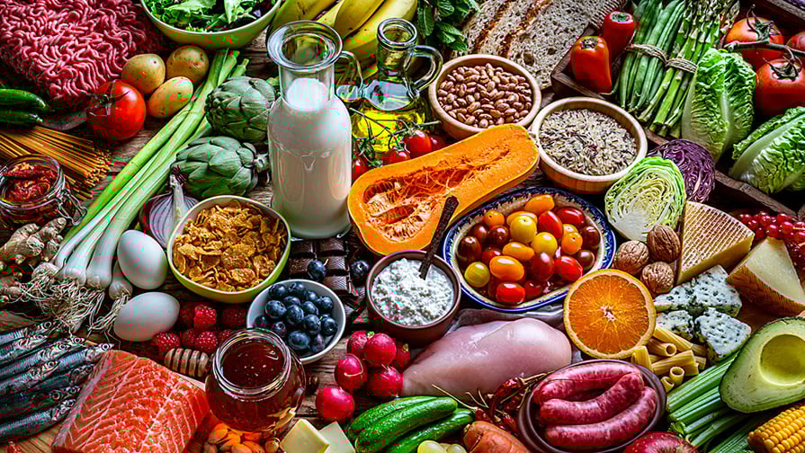 large spread of produce