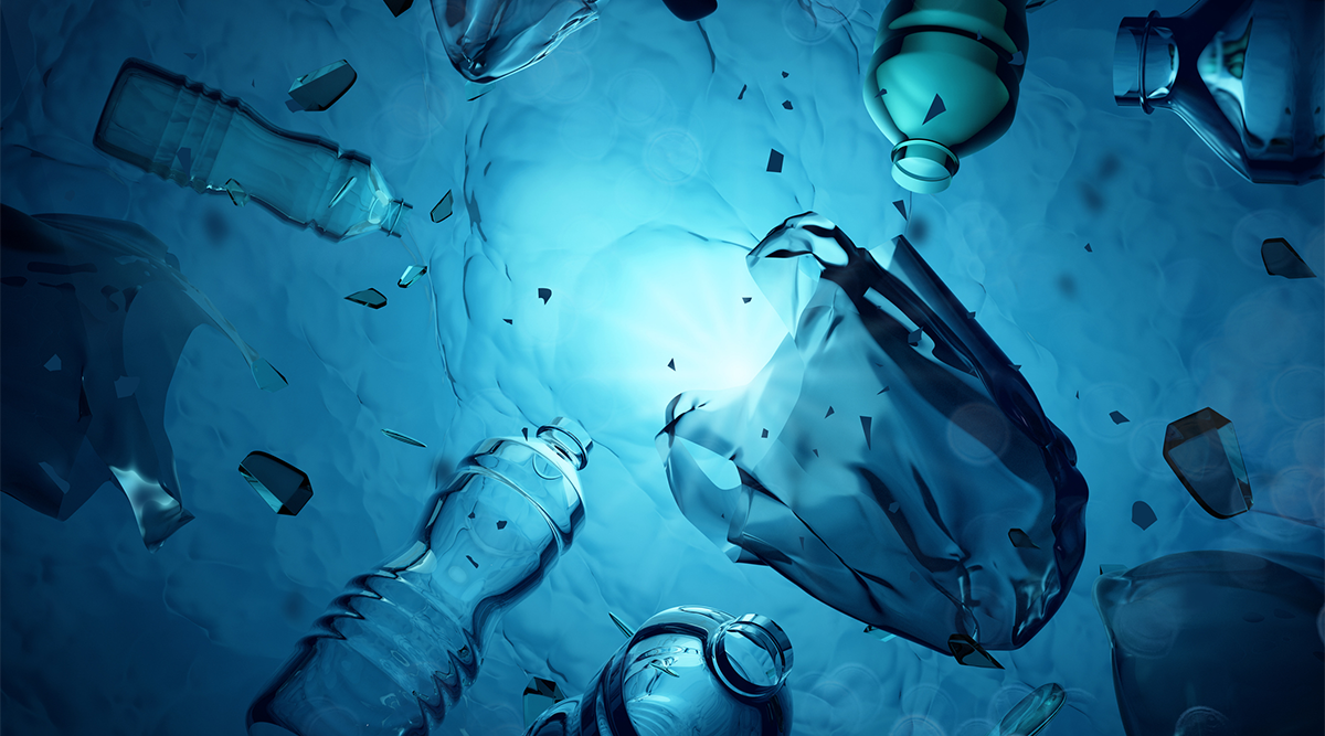 image of plastic waste floating in water