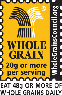 This whole grain stamp on food labels indicates the food product is made from whole grains. Photo courtesy of the Whole Grains Council.
