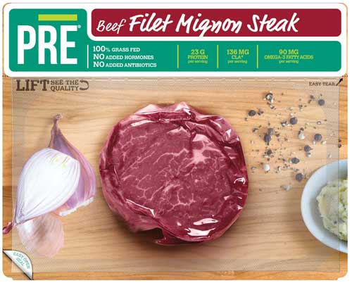 Vacuum-sealed PRE beef product