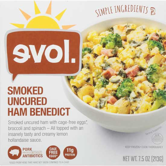 The Evol Smoked Uncured Ham Benedict bowl.