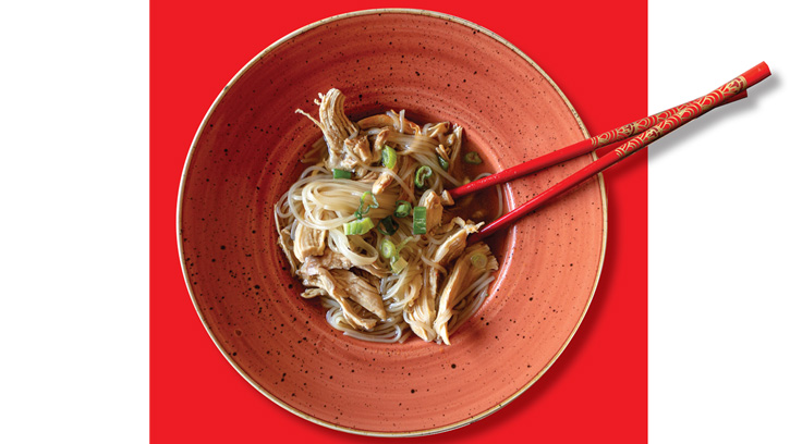 Pho-In-One Chicken Soup features rice noodles, scallions, bean sprouts, and flavor-boosting seasonings.